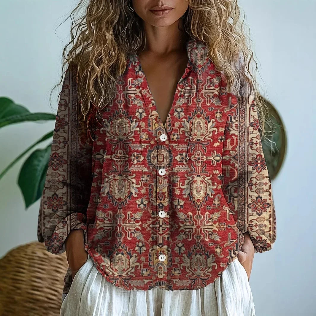 Blouse Women's | Boho Print & Relaxed V-Neck