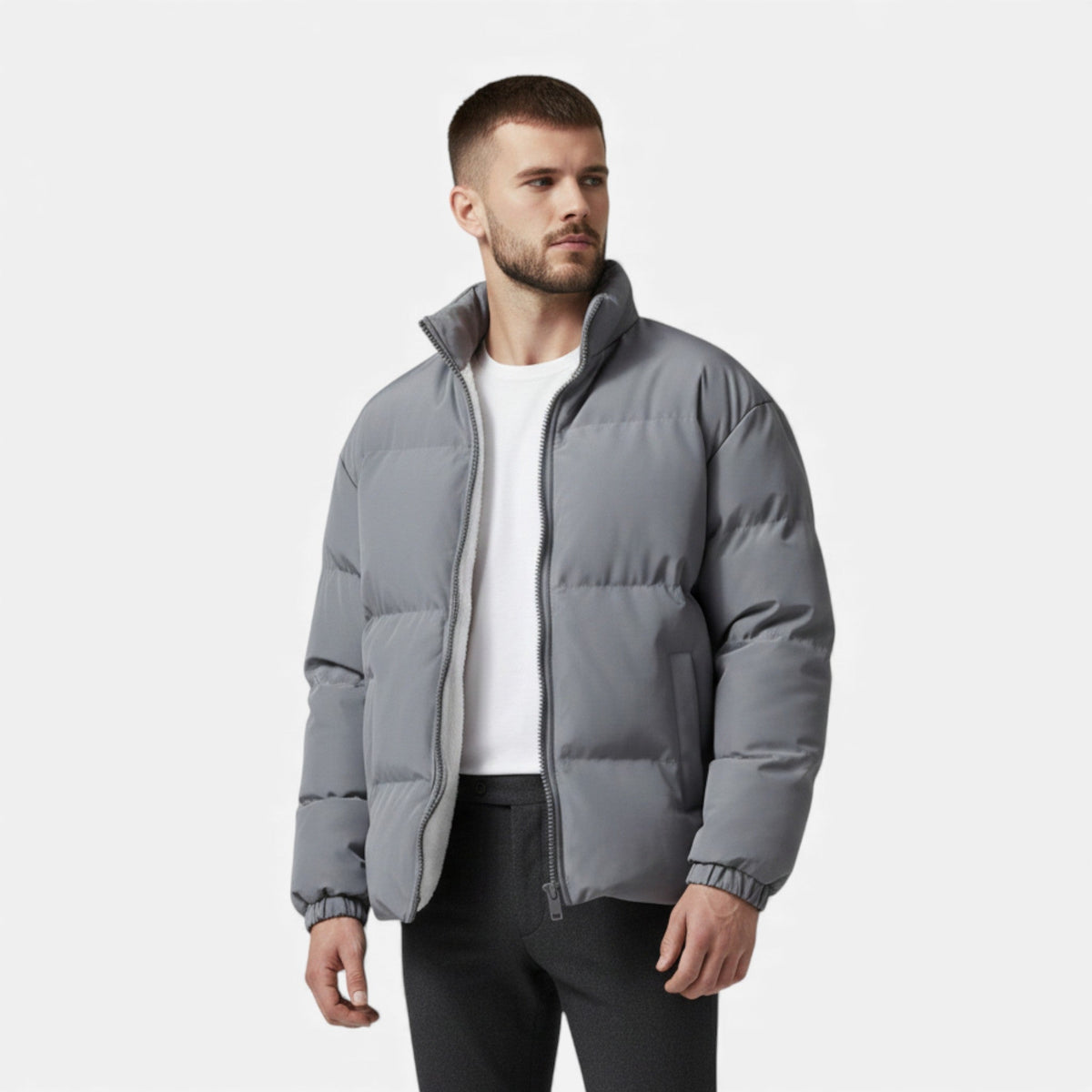 Men's Quilted Puffer Jacket Stand Collar Slim Fit Winter 2