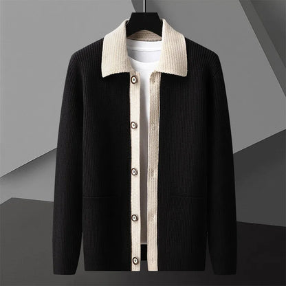 Men's Two-Tone Knit Cardigan Button Placket Winter Sweater 6