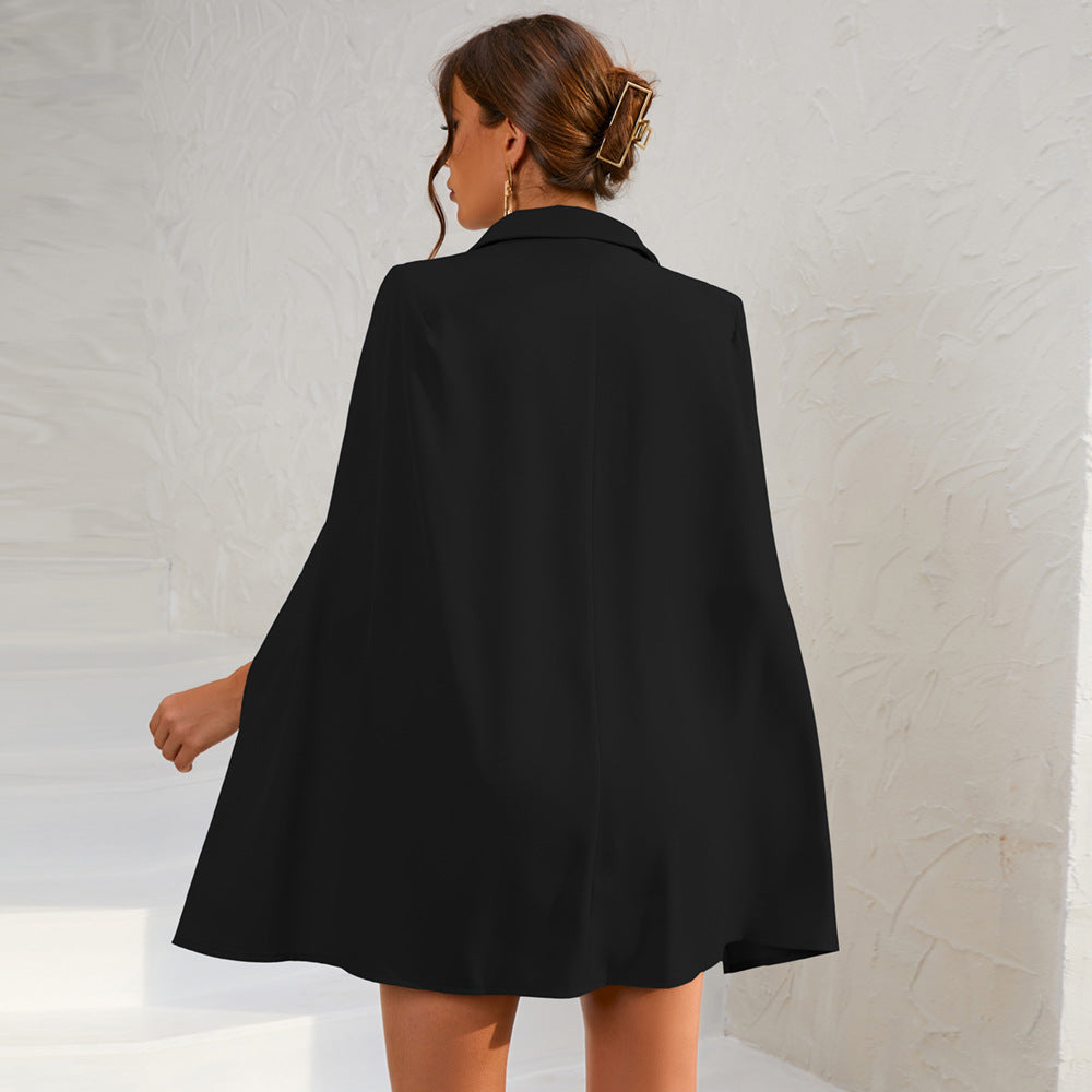 Chic Cape Blazer Mini Dress with Belt & Gold Accents