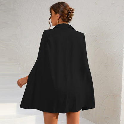 Chic Cape Blazer Mini Dress with Belt & Gold Accents