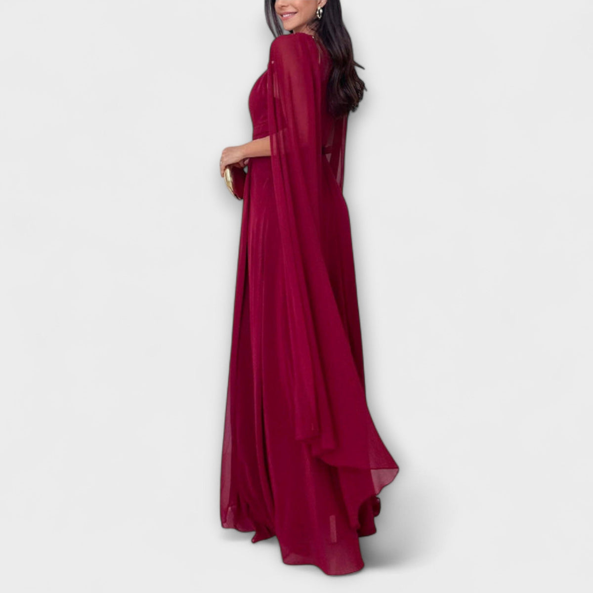 Chic Maxi Dress with Cape Sleeves & High Slit