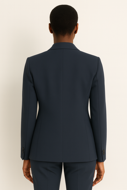 Chic Navy Blue Trouser Suit with Beige Blazer for Office or Events