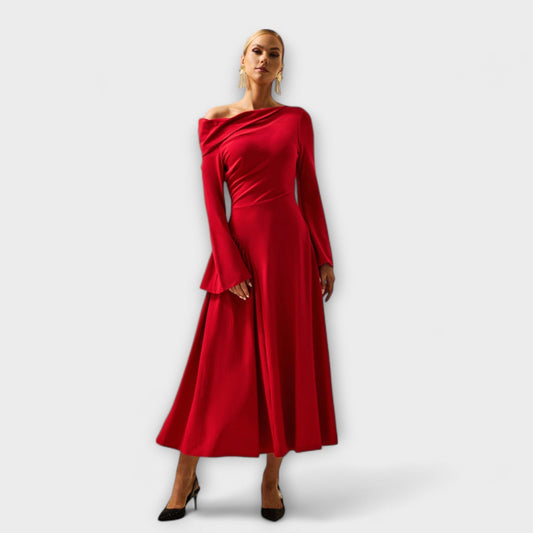 Chic Off-Shoulder Midi Dress with Balloon Sleeves for Any Occasion