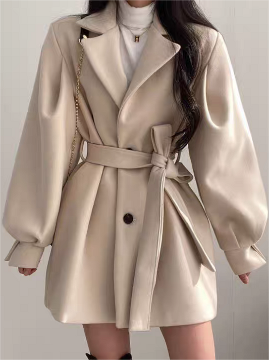 Chic Puff Sleeve Belted Coat for Any Occasion