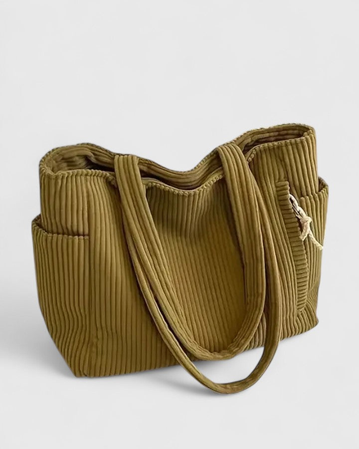 Chic Ribbed Tote Bag with Cord Design
