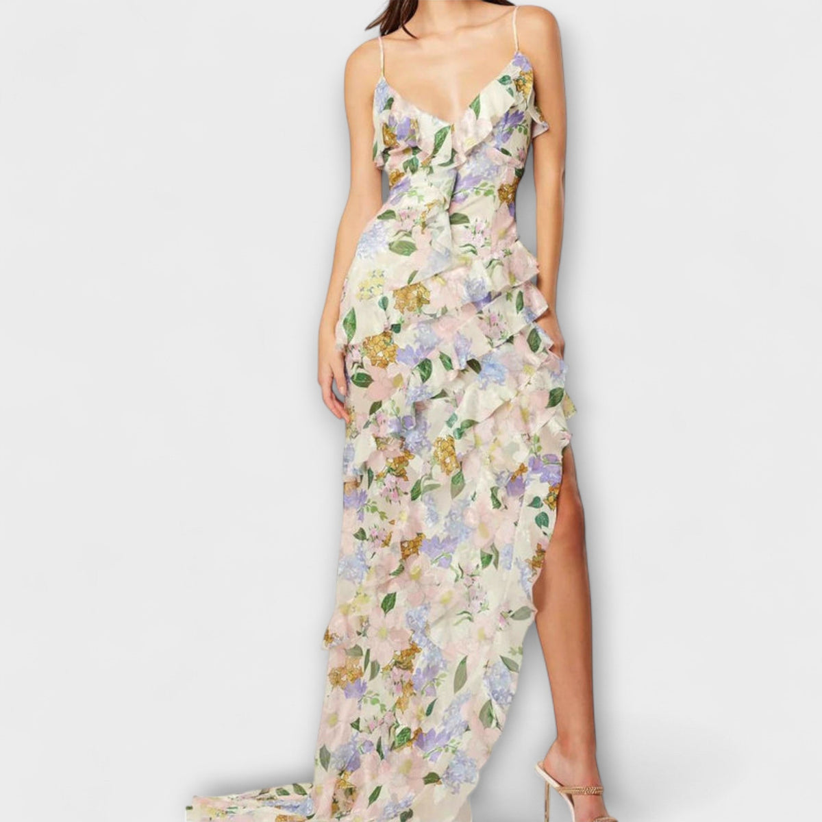 Chic Ruffled Dress with Strap Print for Any Occasion