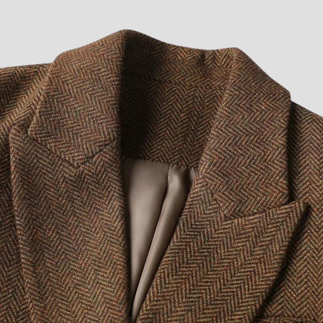 Chic Tweed Blazer Coat for Women - Double-Breasted with Belted Design