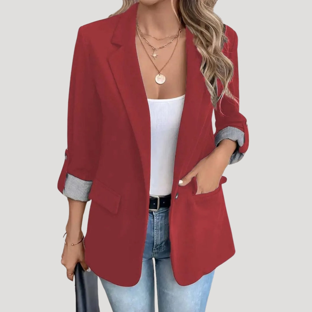 Chic Women’s Blazer - Classic Style with Roll-Up Sleeves