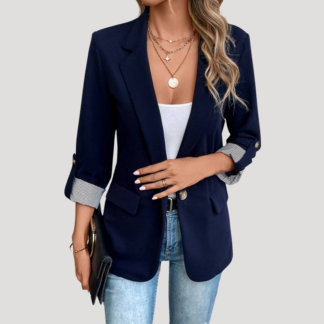 Chic Women’s Blazer - Classic Style with Roll-Up Sleeves