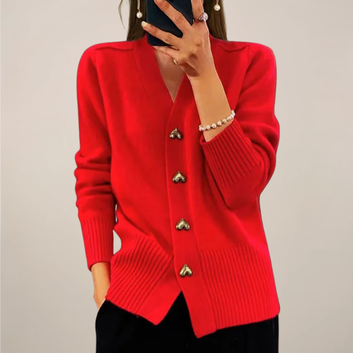 Chic Women's Cardigan with Heart Button Accents