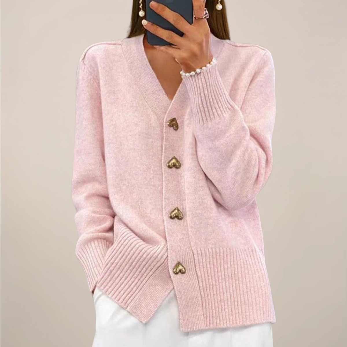 Chic Women's Cardigan with Heart Button Accents