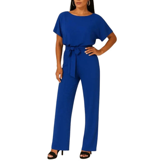 Chic Women's Short Sleeve Jumpsuit with Waist Tie for Any Occasion