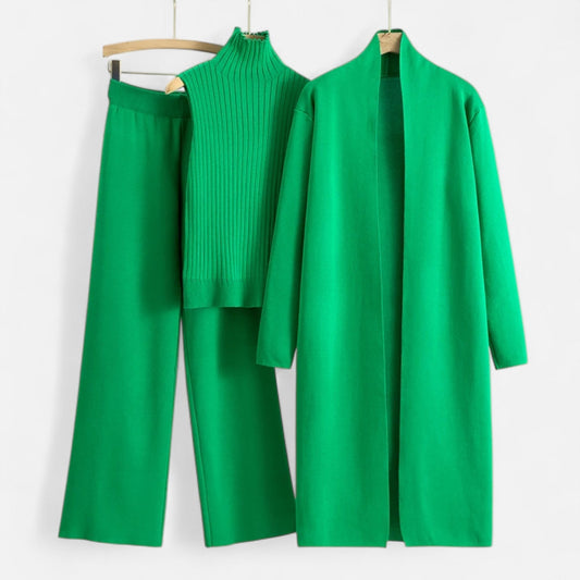 Chic Women's Three-Piece Set: Sleeveless Top, Wide-Leg Trousers & Longline Cardigan for Any Occasion