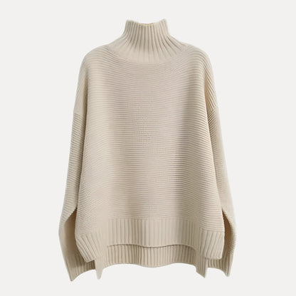 Chic Women’s Turtleneck Sweater with Side Slit Hem