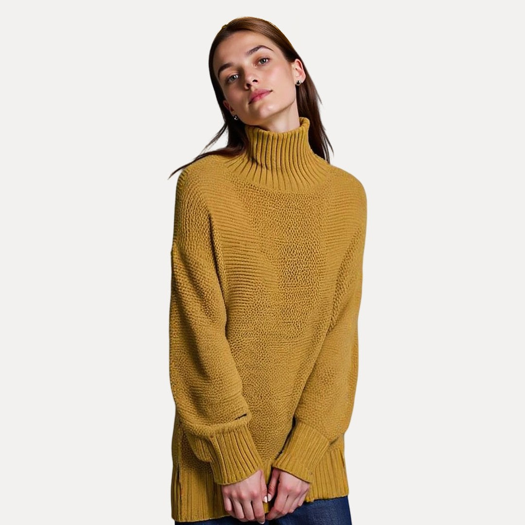 Chic Women’s Turtleneck Sweater with Side Slit Hem