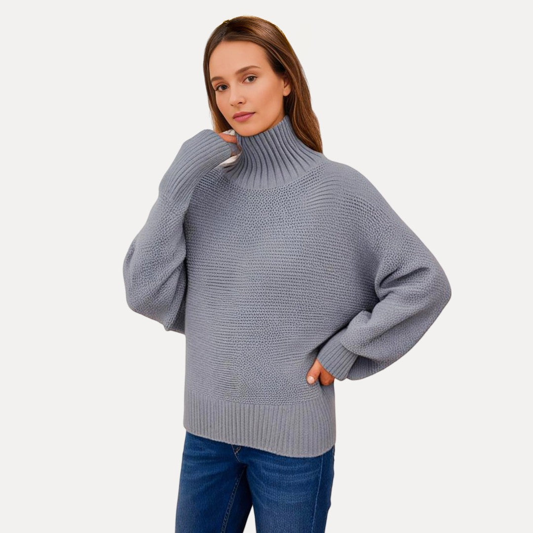 Chic Women’s Turtleneck Sweater with Side Slit Hem