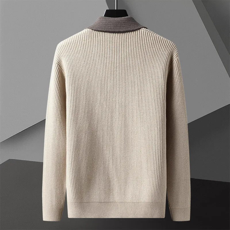 Men's Two-Tone Knit Cardigan Button Placket Winter Sweater 7