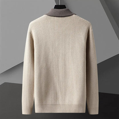Men's Two-Tone Knit Cardigan Button Placket Winter Sweater 7