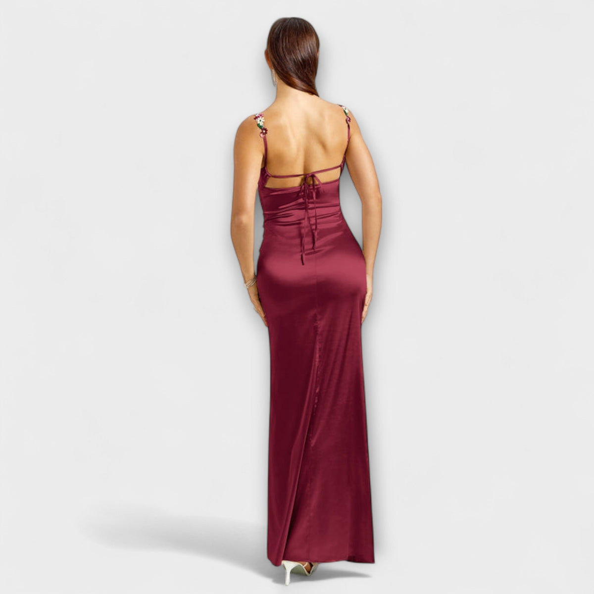 Embellished Satin Dress with Back Lacing for Parties