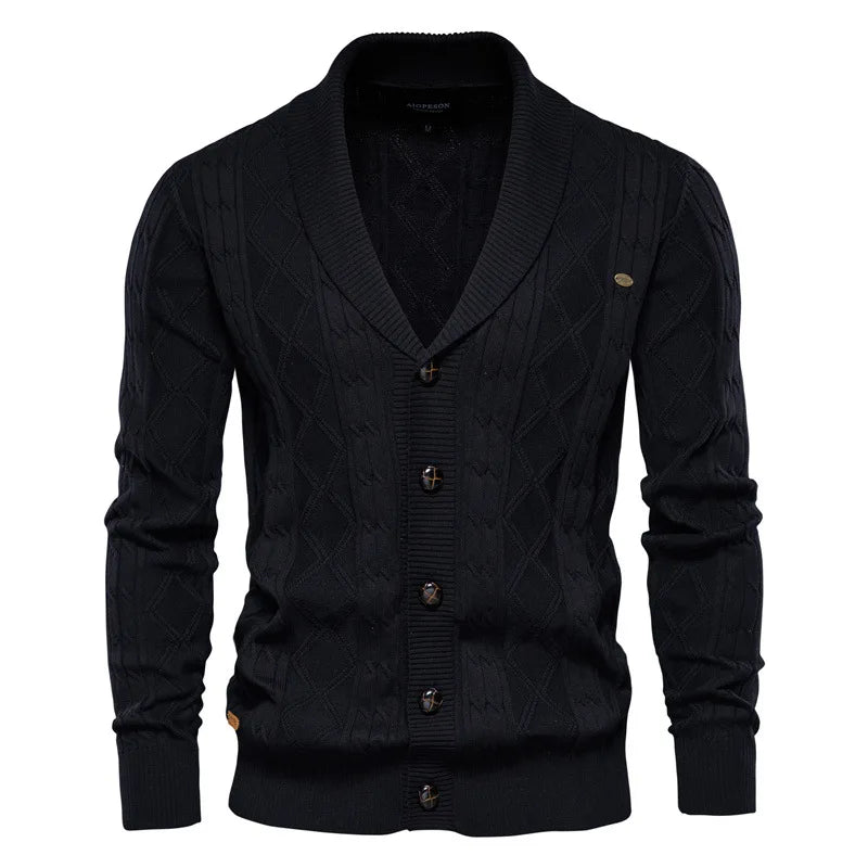 Men's Shawl Collar Cardigan Tailored Fit Cable Knit 5