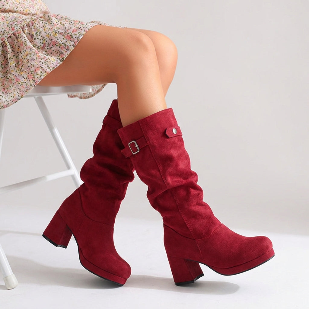 Women's Knee-High Boots Adjustable Buckle Block Heel 1