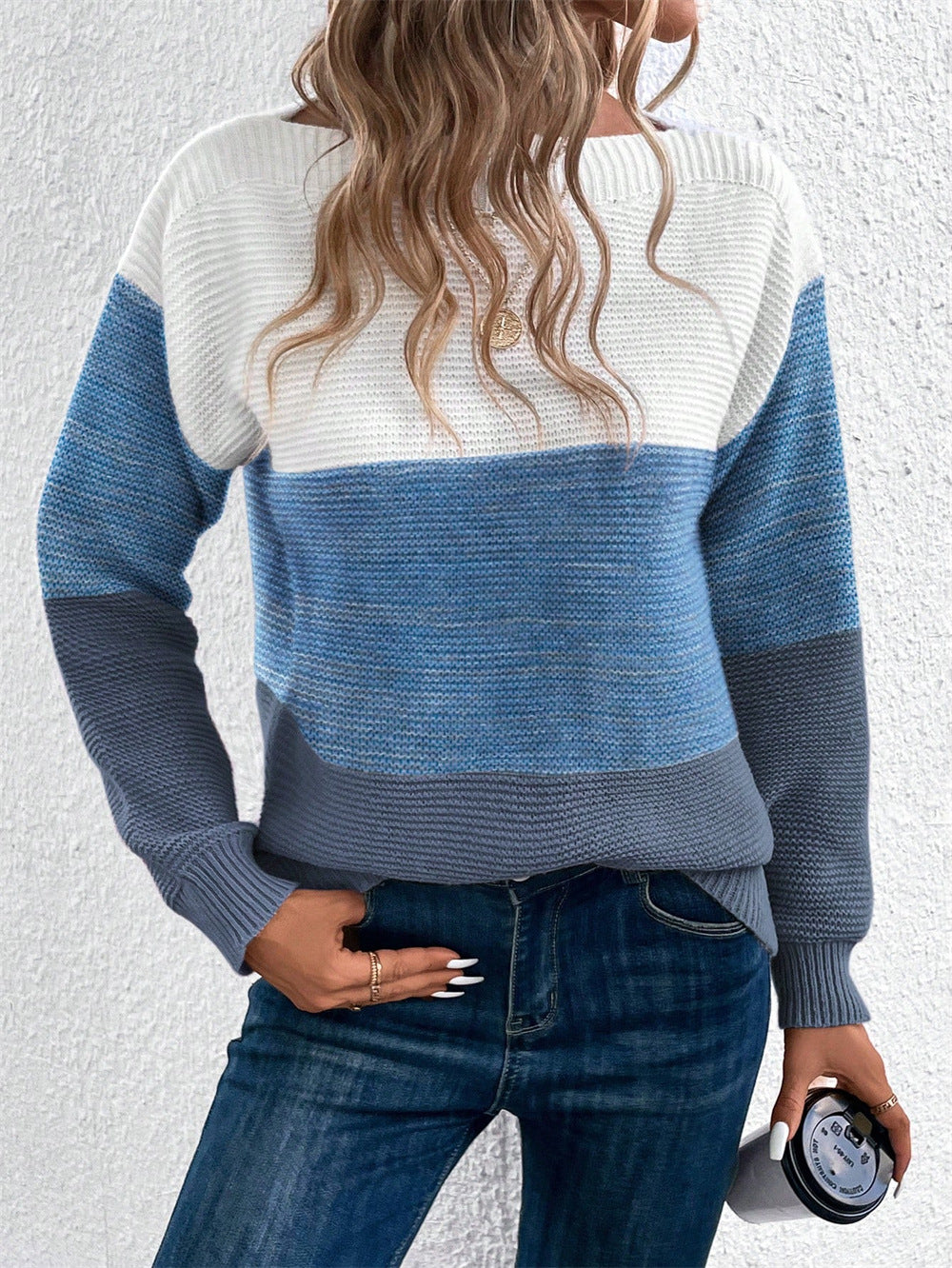 Women's Colour Block Knit Sweater Relaxed Fit Jumper 2