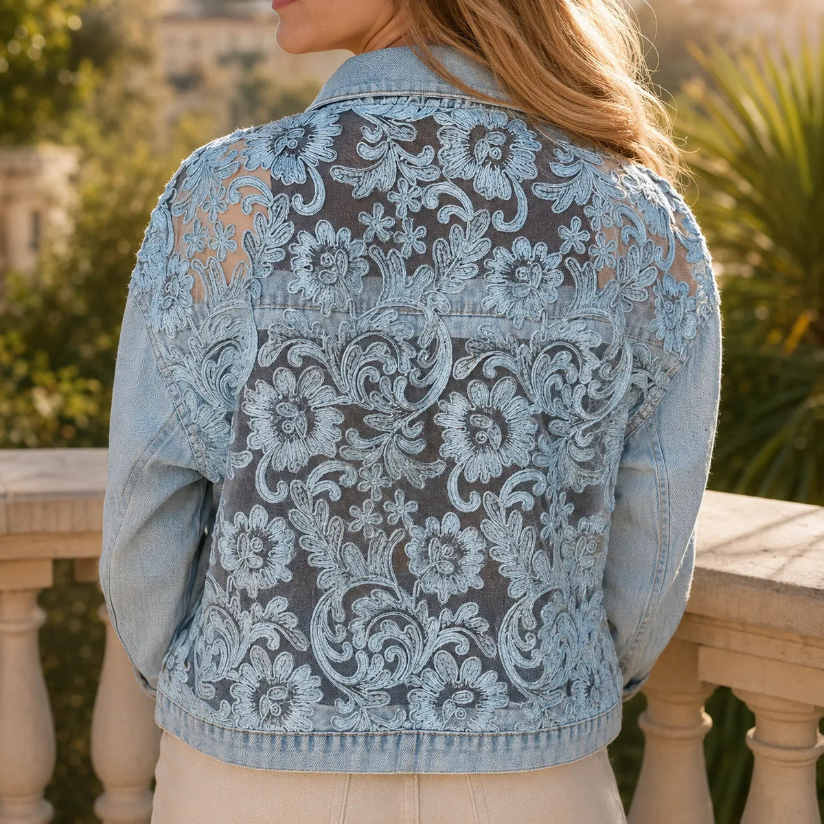 Women's Cropped Jacket | Floral Lace-Look Patchwork 3