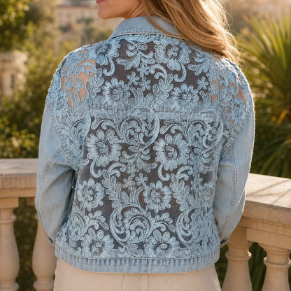Women's Cropped Jacket | Floral Lace-Look Patchwork 3