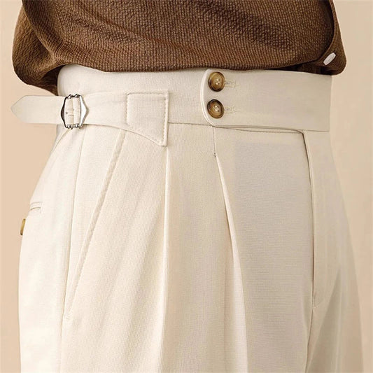 High-Waisted Trousers with Side Buckle – Chic Style for Any Occasion