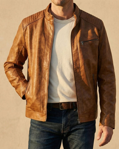 Men's Quilted Shoulder Jacket Structured Zip Pockets 7