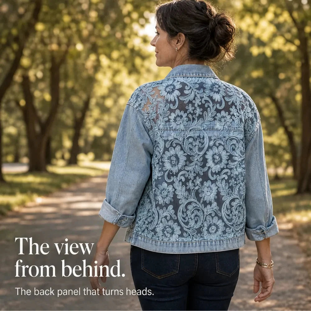 Women's Cropped Jacket | Floral Lace-Look Patchwork 10