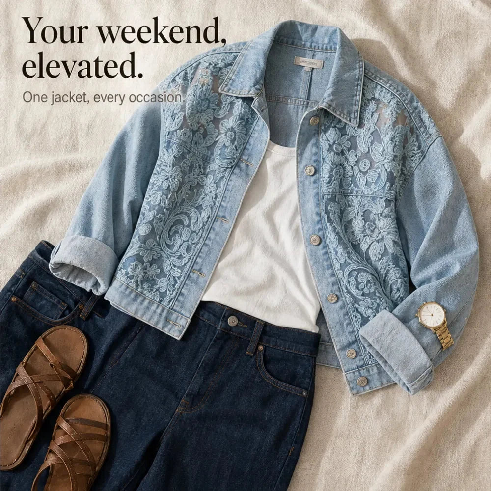 Women's Cropped Jacket | Floral Lace-Look Patchwork 11
