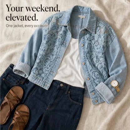Women's Cropped Jacket | Floral Lace-Look Patchwork 11