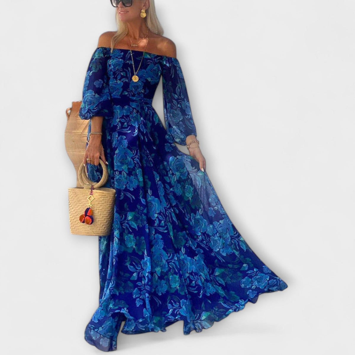 Juniper - Floral Off-Shoulder Smocked Maxi Dress for Beach Getaways