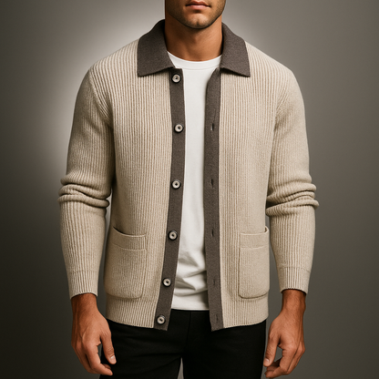 Men's Two-Tone Knit Cardigan Button Placket Winter Sweater 2