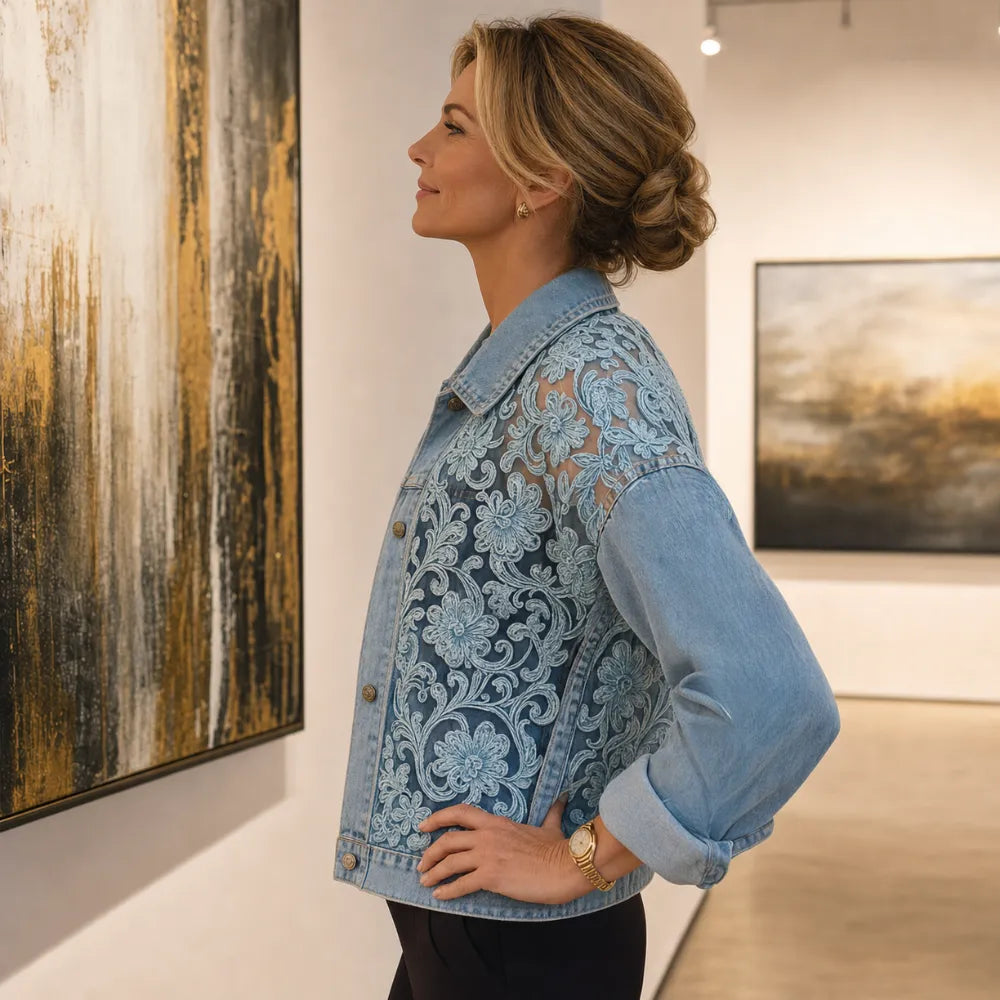 Women's Cropped Jacket | Floral Lace-Look Patchwork 5
