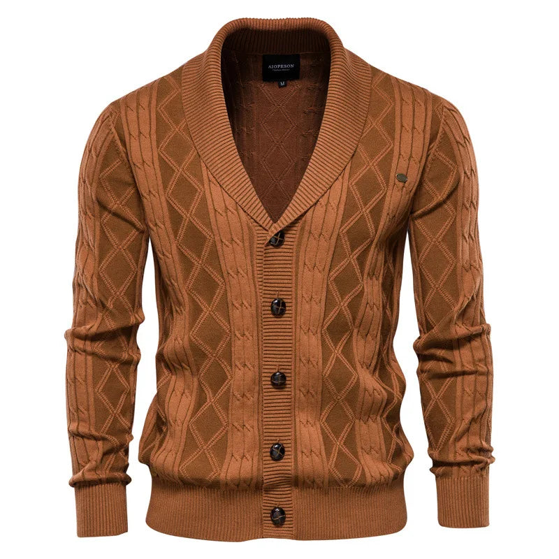 Men's Shawl Collar Cardigan Tailored Fit Cable Knit 1