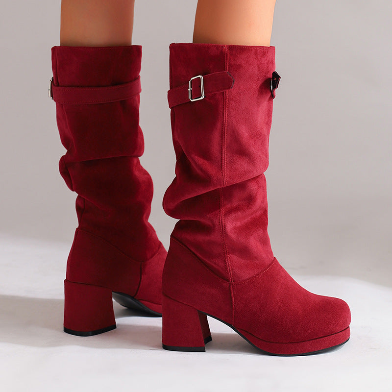 Women's Knee-High Boots Adjustable Buckle Block Heel 3