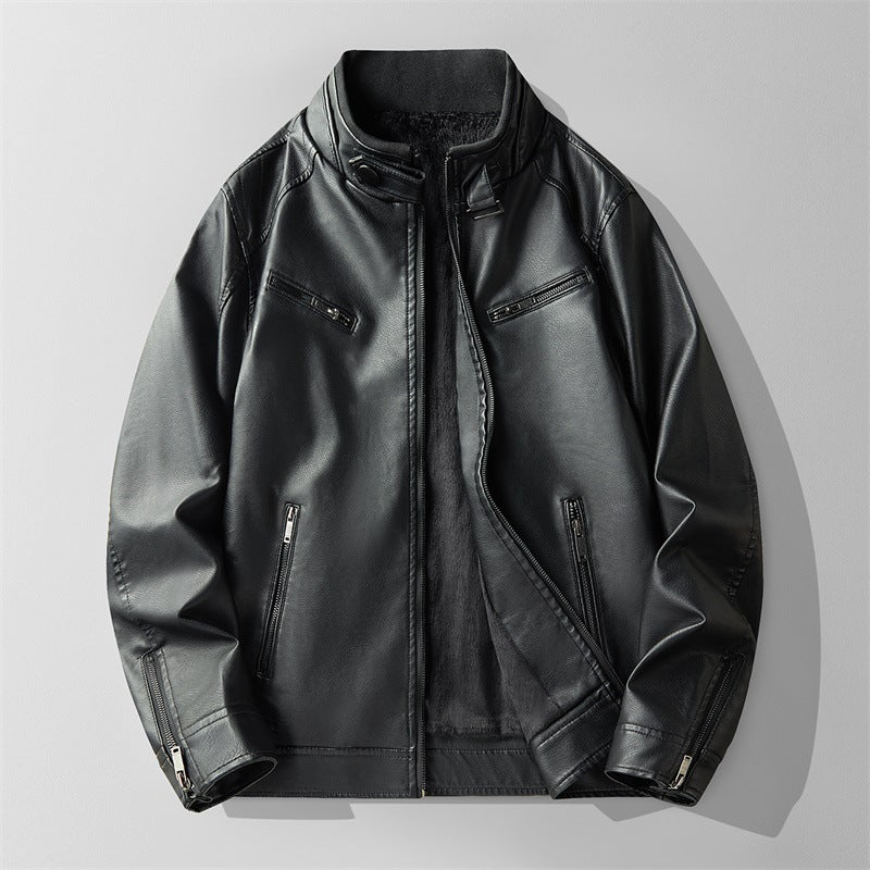 Men's Stand Collar Jacket Plush Lining Winter Coat 5