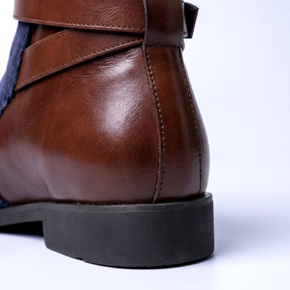 Men's Ankle Boots Ribbed Texture Smooth Trim with Adjustable Buckle
