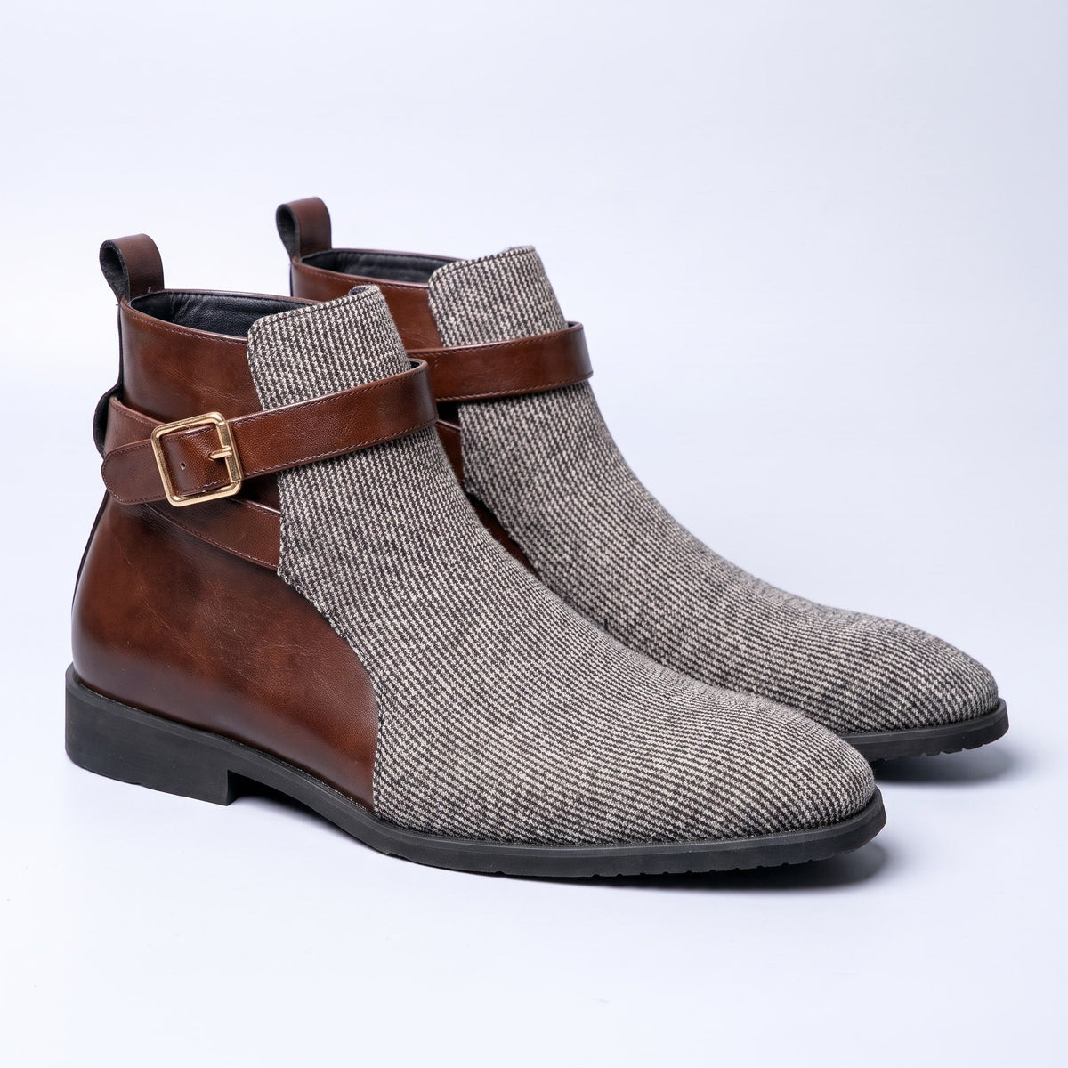 Men's Ankle Boots Ribbed Texture Smooth Trim with Adjustable Buckle