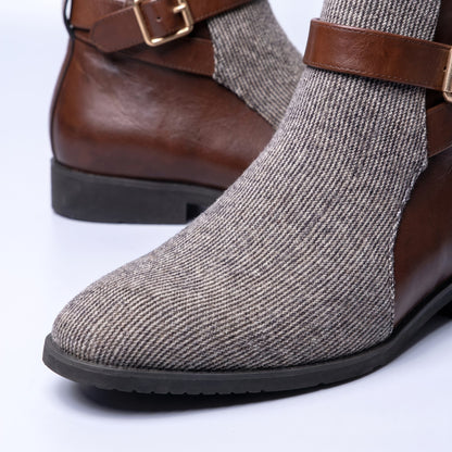 Men's Ankle Boots Ribbed Texture Smooth Trim with Adjustable Buckle