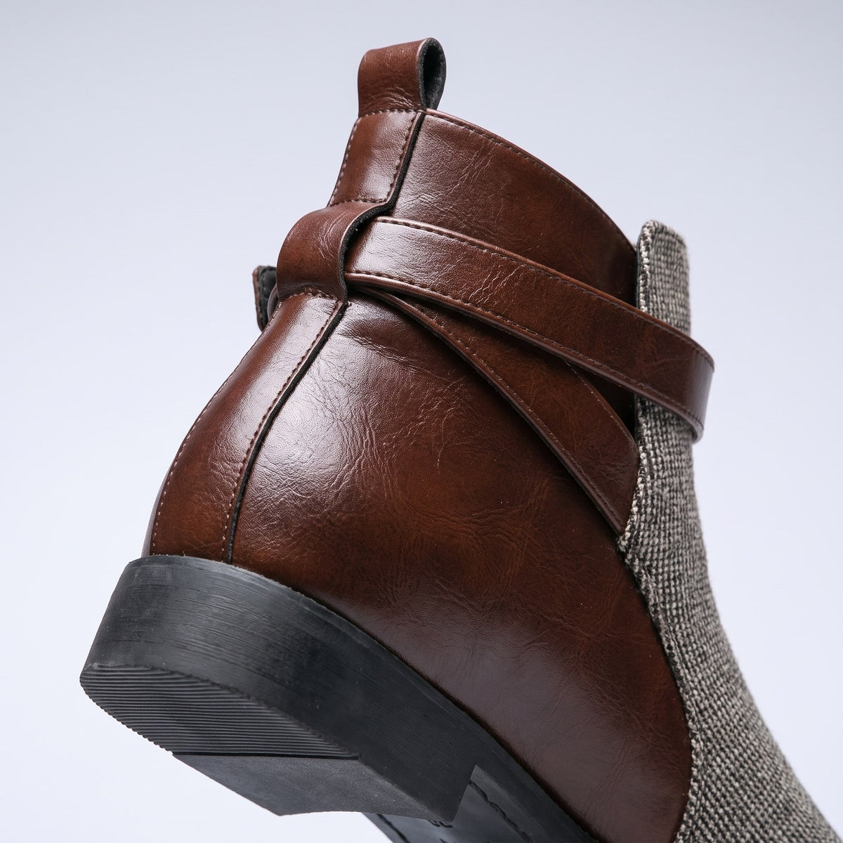 Men's Ankle Boots Ribbed Texture Smooth Trim with Adjustable Buckle