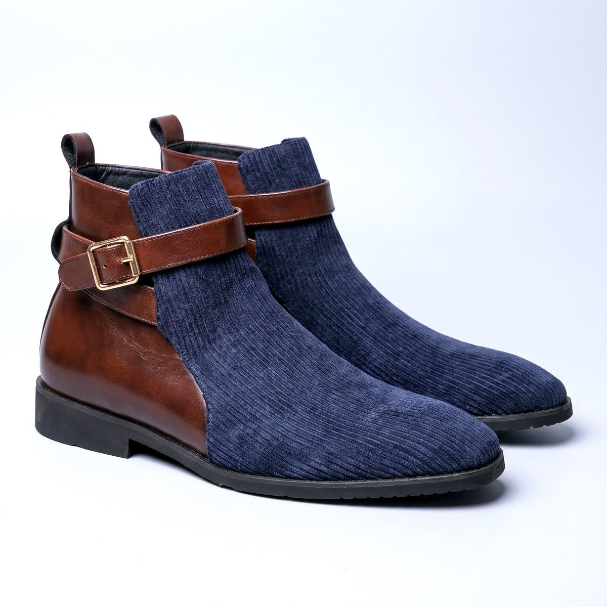 Men's Ankle Boots Ribbed Texture Smooth Trim with Adjustable Buckle