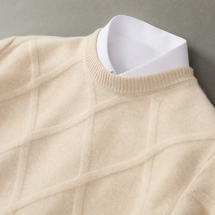 Men's Argyle Knit Jumper | Ribbed Crew-Neck Design