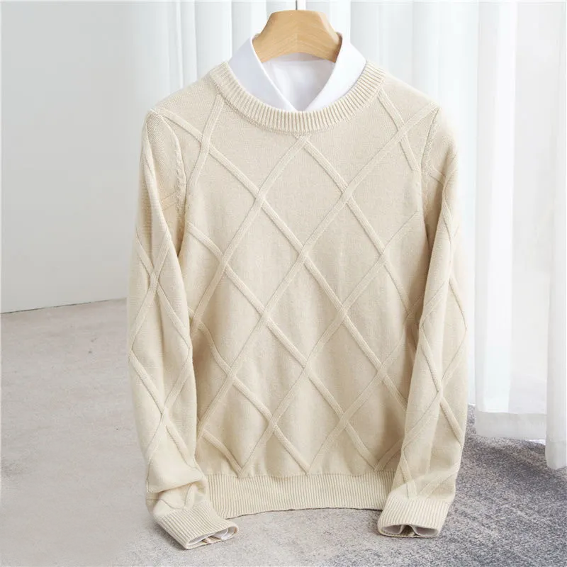 Men's Argyle Knit Jumper | Ribbed Crew-Neck Design