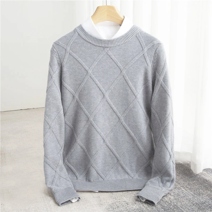 Men's Argyle Knit Jumper | Ribbed Crew-Neck Design