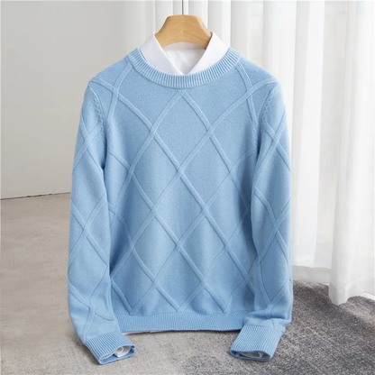 Men's Argyle Knit Jumper | Ribbed Crew-Neck Design