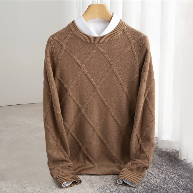 Men's Argyle Knit Jumper | Ribbed Crew-Neck Design